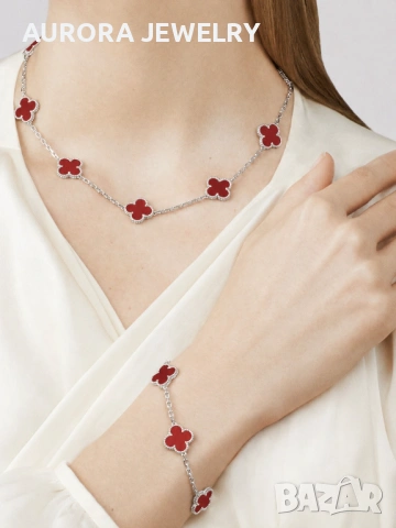 Van Cleef & Arpels VCA 5 Motifs Silver Red Carnelian Vintage Alhambra Дамска Гривна, снимка 9 - Гривни - 54309528