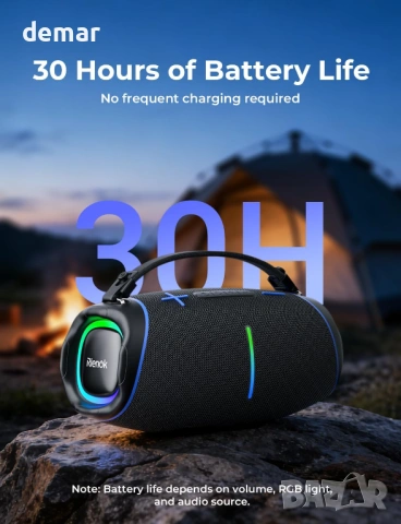 Преносим Bluetooth колонка Rienok 100w с LED RGB осветление, водоустойчива (IPX6), 30h, снимка 5 - Тонколони - 54879969