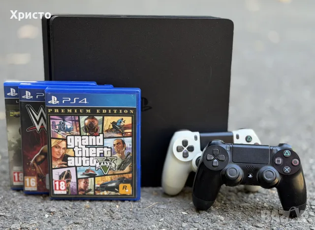 Конзола Sony PlayStation 4 Slim 500GB + 2 джойстика + 3 игри
