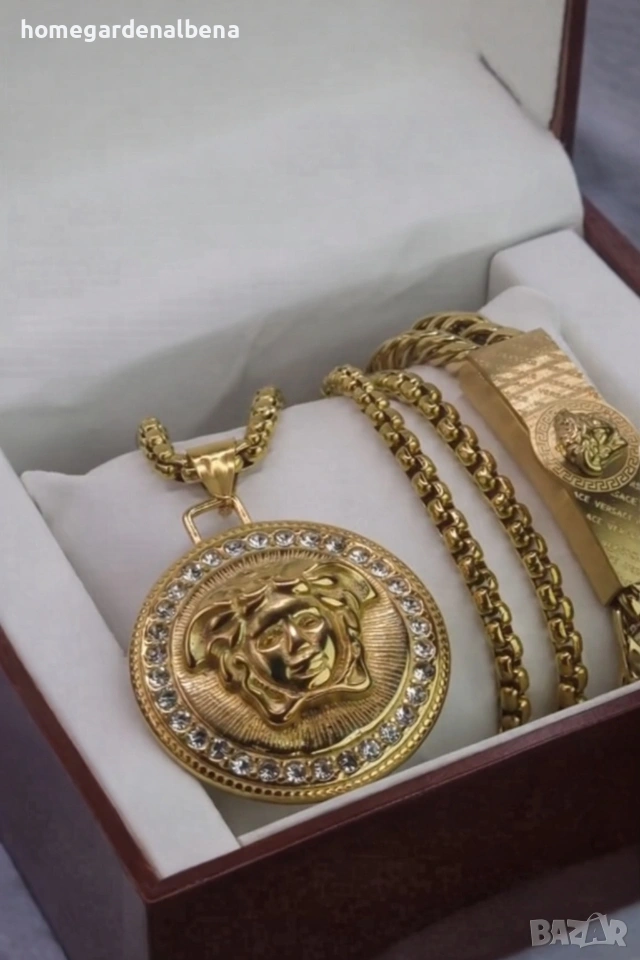 Луксозен комплект Versace – Медицинска стомана с 14К златно покритие, снимка 1