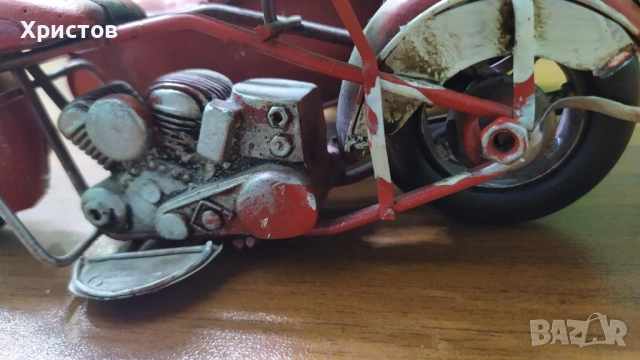 РЪЧНО ИЗРАБОТЕНА Колекционерска Метална играчка ОТ ЕДНО ВРЕМЕ мотоциклет с кош , снимка 12 - Колекции - 54032248