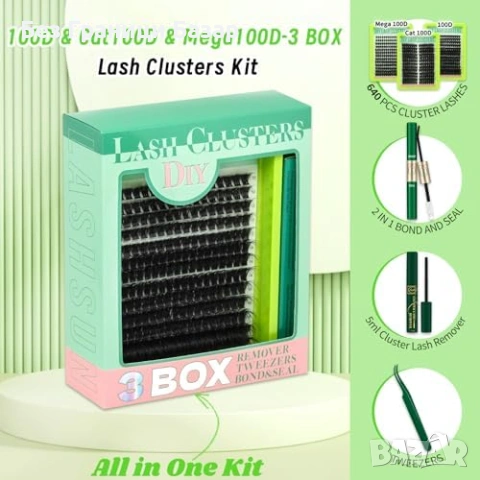 Нов DIY комплект мигли на снопчета 10-18 мм D curl 640 броя за домашно поставяне, снимка 3 - Други - 54981239