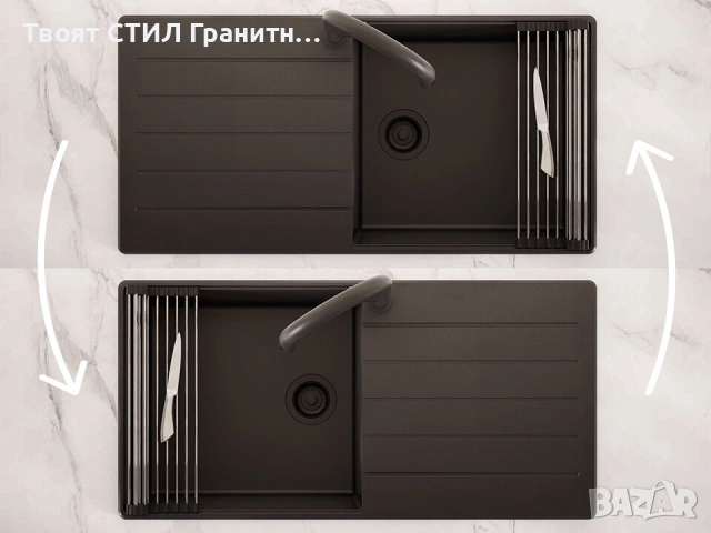 Черна кухненска мивка от гранит Копенхаген 1000x500 Top 60, снимка 6 - Мивки - 55123786