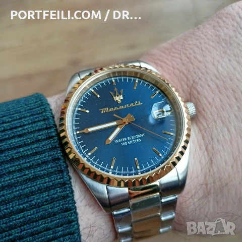 Лицензиран часовник Maserati от Morellato Italy, корона на винт, 10 АТМ, син циферблат, bi-color