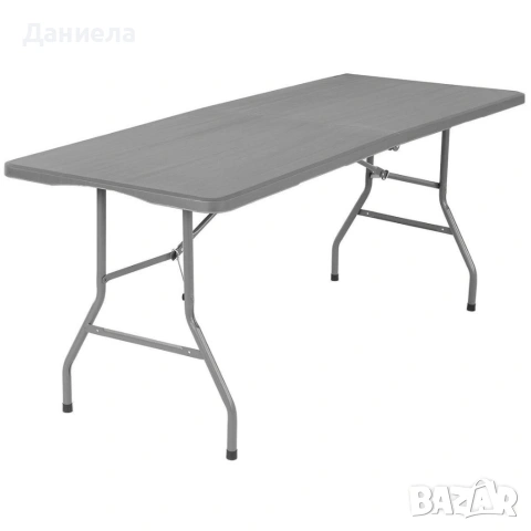 Сгъваема кетъринг маса 180x70 см - Куфар за лесно пренасяне, до 100 кг, сива