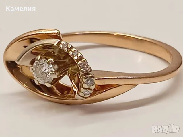 Руско злато. Пръстен с брилианти. , снимка 8 - Пръстени - 55338713