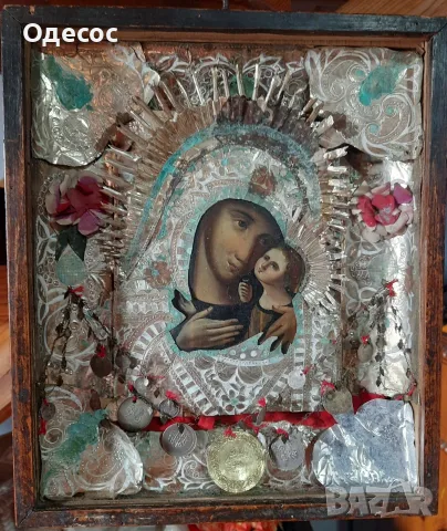 Стара рисувана православна икона на Богородица,обков