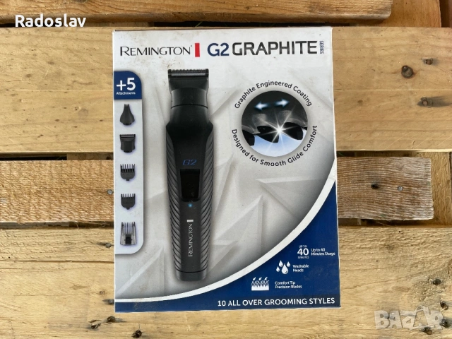 Машинка за подстригване Remington Graphite G2, 5 приставки, 40 мин. автомония, Черен