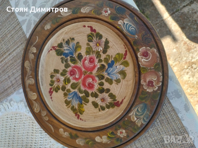 Прекрасна чиния от дърво за стена, други неща Ширина 35смРисувана ръчно,прекрасни цветове Швейцария, снимка 15 - Антикварни и старинни предмети - 54980670