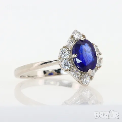 Сребърен пръстен с натурален Сапфир Royal Blue със сертификат , снимка 3 - Пръстени - 55438872