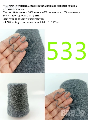 Висококачествени италиански мохерни прежди на бобини, алпака, вълна, мохер, снимка 10 - Други - 52042441