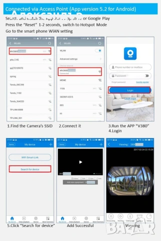 IP камера 360 градуса със сензор нощно виждане/аларма за откриване на движение/охранителна камера, снимка 10 - IP камери - 54174742