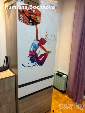 Двукрилен гардероб, бяло и дъб сонома