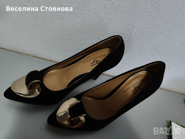 Черни велурени обувки , снимка 5 - Дамски обувки на ток - 54960624