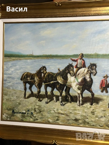 Огромна Картина масло, снимка 3 - Антикварни и старинни предмети - 54230236