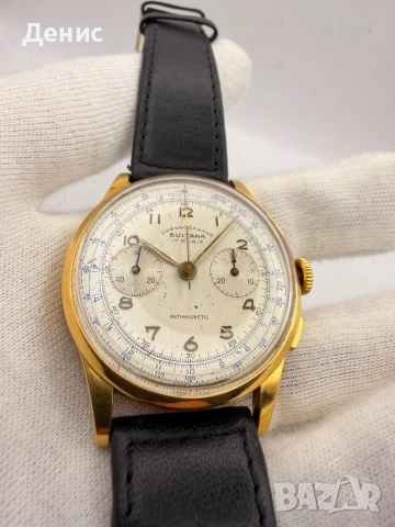 SULTANA Chronograph 18K Solid Gold – Vintage Swiss 1950s, снимка 2 - Мъжки - 54202445
