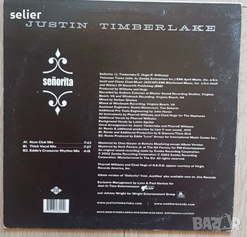 Justin Timberlake ‎– Señorita Maxi Single 12 Издание Europe 🇪🇺 2003г Състояние на винила:VG+ Състо, снимка 2 - Грамофонни плочи - 54317876