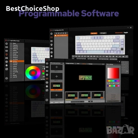 Клавиатура Ajazz Ak820Pro, Механична, 75% Tkl, безжична 2.4G/Bt5.1/Usb-C, RGB осветление, снимка 6 - Клавиатури и мишки - 55040017