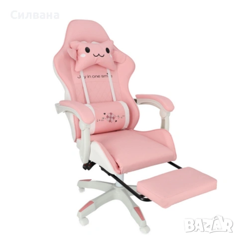  Ергономичен розов геймърски стол с поставка за крака , снимка 8 - Столове - 53959659