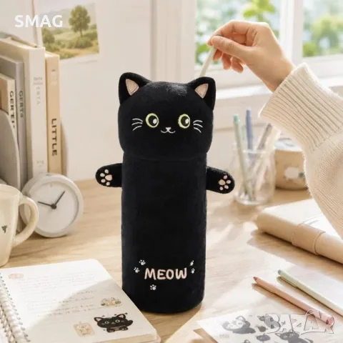 Плюшен несесер черна котка с 3D ушички 25x7x7 см_1264461, снимка 4 - Други - 55703903