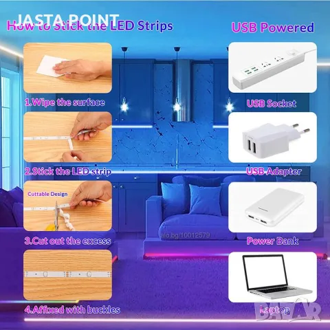 5м LED Лента RGB-IC, Bluetooth, Цветомузика, Микрофон, App, Дистанционно, снимка 7 - Лед осветление - 55326600