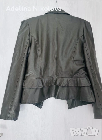 Кожено яке маслено зелен цвят, снимка 7 - Якета - 54136369