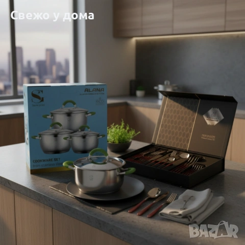 Комплект тенджери Swisgold Alana с 5-слойно капсулно дъно + ПОДАРЪК луксозен комплект прибори з, снимка 10 - Съдове за готвене - 54170935