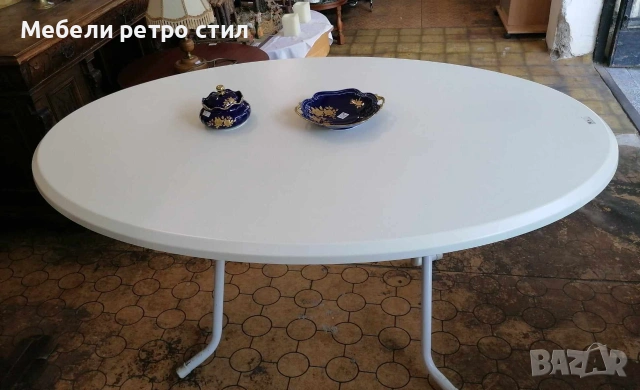 Сгъваема овална маса - практична и стилна в бял цвят с метална сгъваема конструкция., снимка 3 - Маси - 55013806