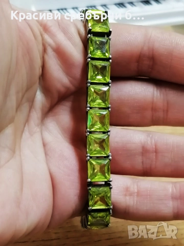 Масивна сребърна гривна с перидот💚,Тегло: 39.19гр , снимка 6 - Гривни - 53979979