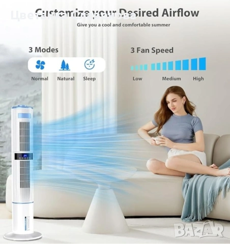 Мобилен климатик тип кула Grikeyo KYS-30-39Y 65 W бял вентилатор с водно охлаждане - 4 в 1 , снимка 2 - Вентилатори - 54068996