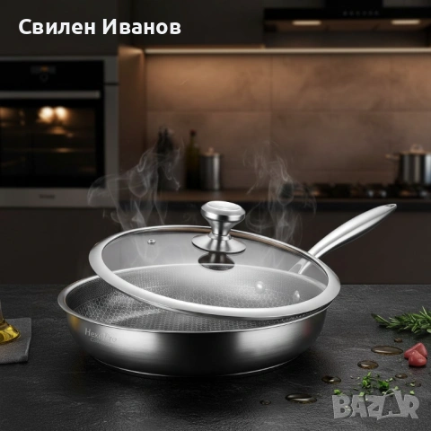 Тиган с капак Goldmann Fusionhex Pro, Дълбок, Незалепващо Покритие, Неръждаема стомана, снимка 2 - Съдове за готвене - 54531737