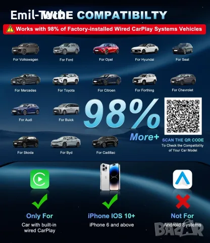 Безжичен Apple CarPlay адаптер CMRDQD – Plug & Play, снимка 2 - Аксесоари и консумативи - 55493999