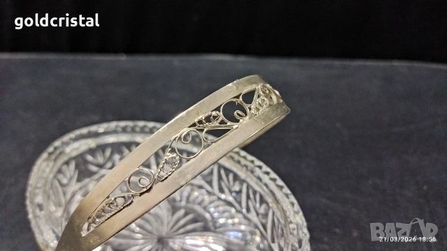 руска стъклена захарница бонбониера с дръжка филигран , снимка 2 - Антикварни и старинни предмети - 17478687