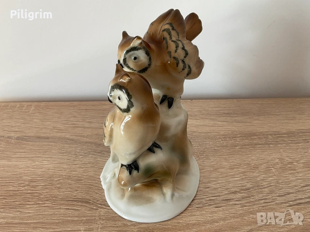 Порцеланова фигурка «Две сови на клон» Gräfenthal, Източна Германия, 1955 г., снимка 4 - Колекции - 55249372
