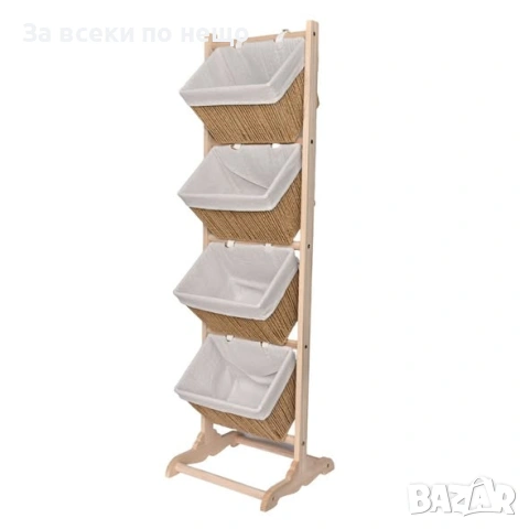 Дървена етажерка с плетени панери на 4 нива, 35×35×125 см Код P2628