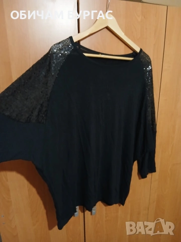 3 xl КРАСИВА ЧЕРНА БЛУЗА ОТ ФИНО ПЛЕТЕВО С ЧЕРНИ ПАЙЕТИ НА ПРИЛЕП РЪКАВИТЕ , снимка 4 - Блузи с дълъг ръкав и пуловери - 53953497