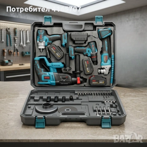 Комплект акумулаторни инструменти BOXER BX-187 – 4в1 + 3x5Ah батерии – Перфоратор, ударна отвертка, , снимка 4 - Куфари с инструменти - 54526574