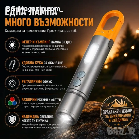 Мощен LED фенер къмпинг преносима лампа USB зареждане за риболов палатка туризъм аварии автомобил, снимка 6 - Къмпинг осветление - 51016911