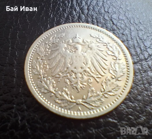 Стара сребърна монета 1/2 марка 1905 г. буква А -Германска империя - красива !, снимка 7 - Нумизматика и бонистика - 55306211