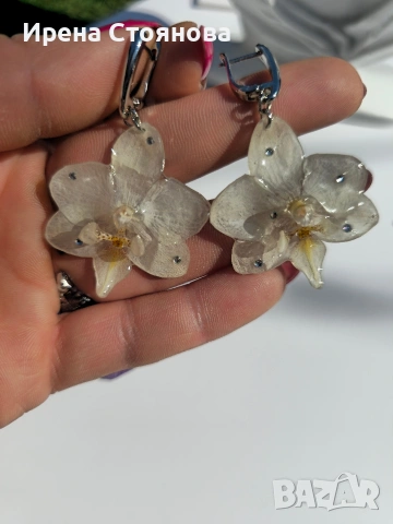 Ръчно изработени обеци с цвят на орхидея, запечатани в епоксидна смола , снимка 9 - Обеци - 54242202