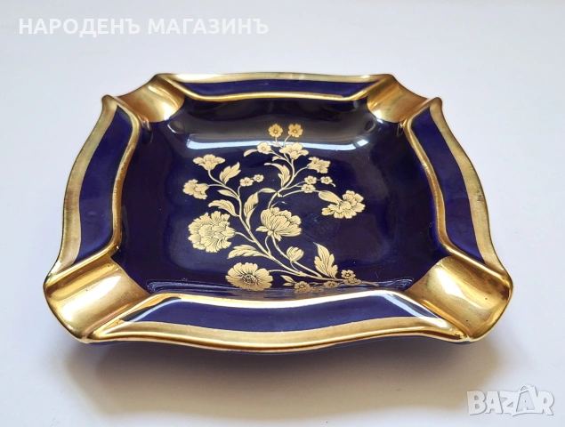 ROYAL - KPM – Немски порцелан Пепелник порцеланов кобалт злато цветя , снимка 6 - Други ценни предмети - 55284613