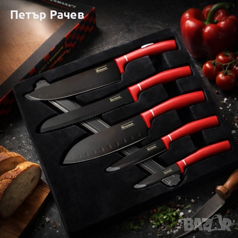 Комплект ножове Goldmann GM 5259, 5бр. с магнитна релса, Незалепващо покритие, Кутия, снимка 5 - Прибори за хранене, готвене и сервиране - 53984903