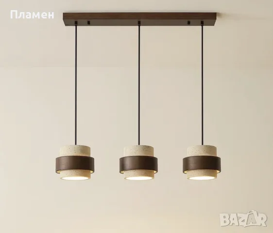 Wabi Sabi полилей с 3 висящи тела от естествен камък, снимка 11 - Лампи за таван - 55644481