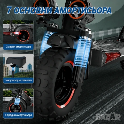 Електрически скутер, тротинетка със седалка 1200W 18AH, 55 км/ч, снимка 7 - Мотоциклети и мототехника - 51943122