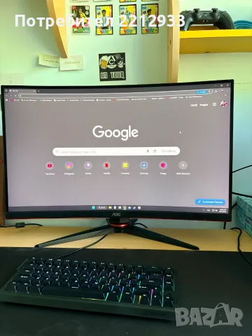 Геймърски монитор AOC 27G2G8. Моделът е 27 инча, с извит екран 240Hz