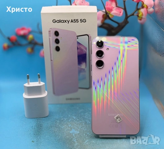 ГАРАНЦИОНЕН!!! Samsung Galaxy A55, 8GB, 256GB, 5G, Awesome Lilac  + подарък оригинален адаптер  , снимка 4 - Samsung - 54493834