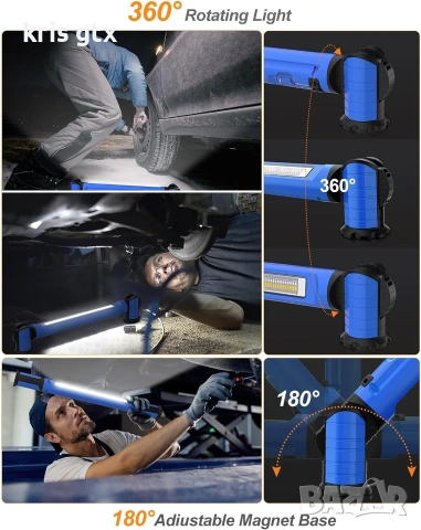 работна лампа 3000LM 6 вида светене магнитна стойка 5000mAh батерия лампа за ремонт на автомобили, снимка 5 - Аксесоари и консумативи - 55125644