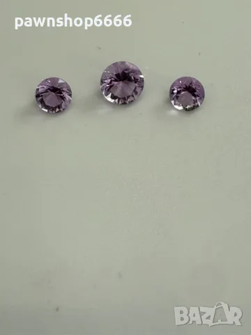 Лот естествени аметисти 3.40 ct – 3 броя, кръгъл брилянтен шлиф, отличен блясък