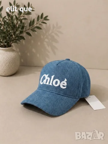 шапка с козирка chloe деним с бродирано лого 