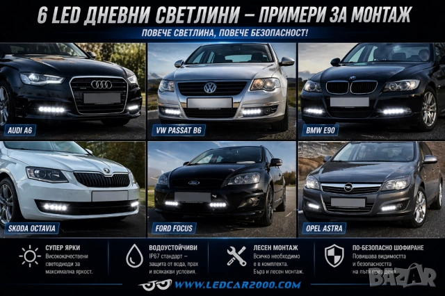 6 LED Дневни Светлини DRL – Универсални, Водоустойчиви, 12V (2 бр.), снимка 4 - Аксесоари и консумативи - 54362171